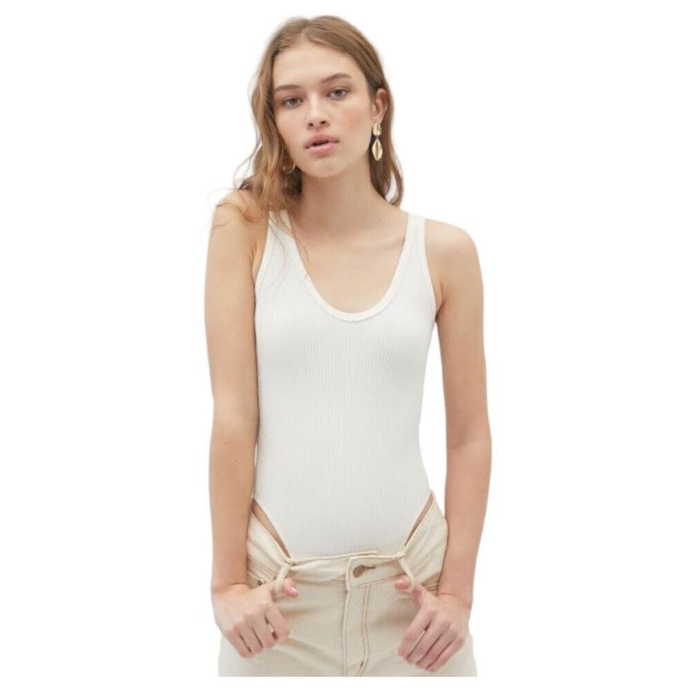 Out From Under by Urban Outfitters White Ribbed Scoop Neck Thong Bodysuit Sz XS